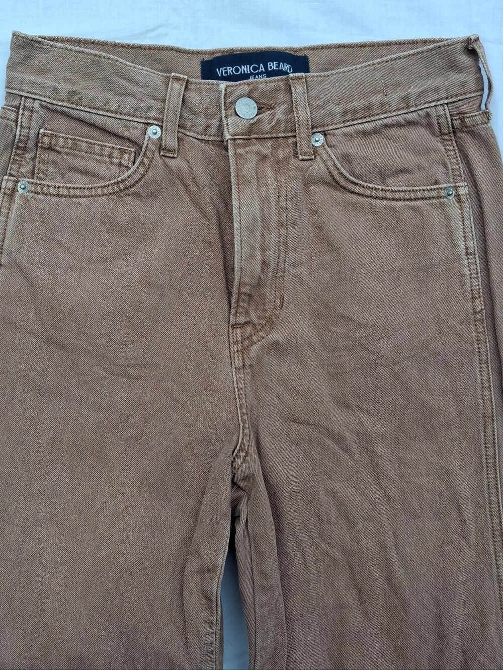 Veronica Beard Taylor Jeans Womens 26 Relaxed Wide Leg High Rise Tan Sierra - Picture 2 of 7